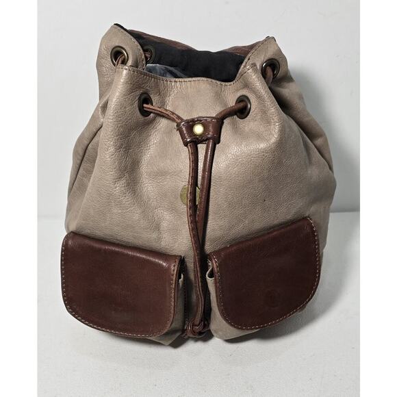Taupe/Brown Leather Backpack Purse Vintage Made in Italy - Picture 7 of 10